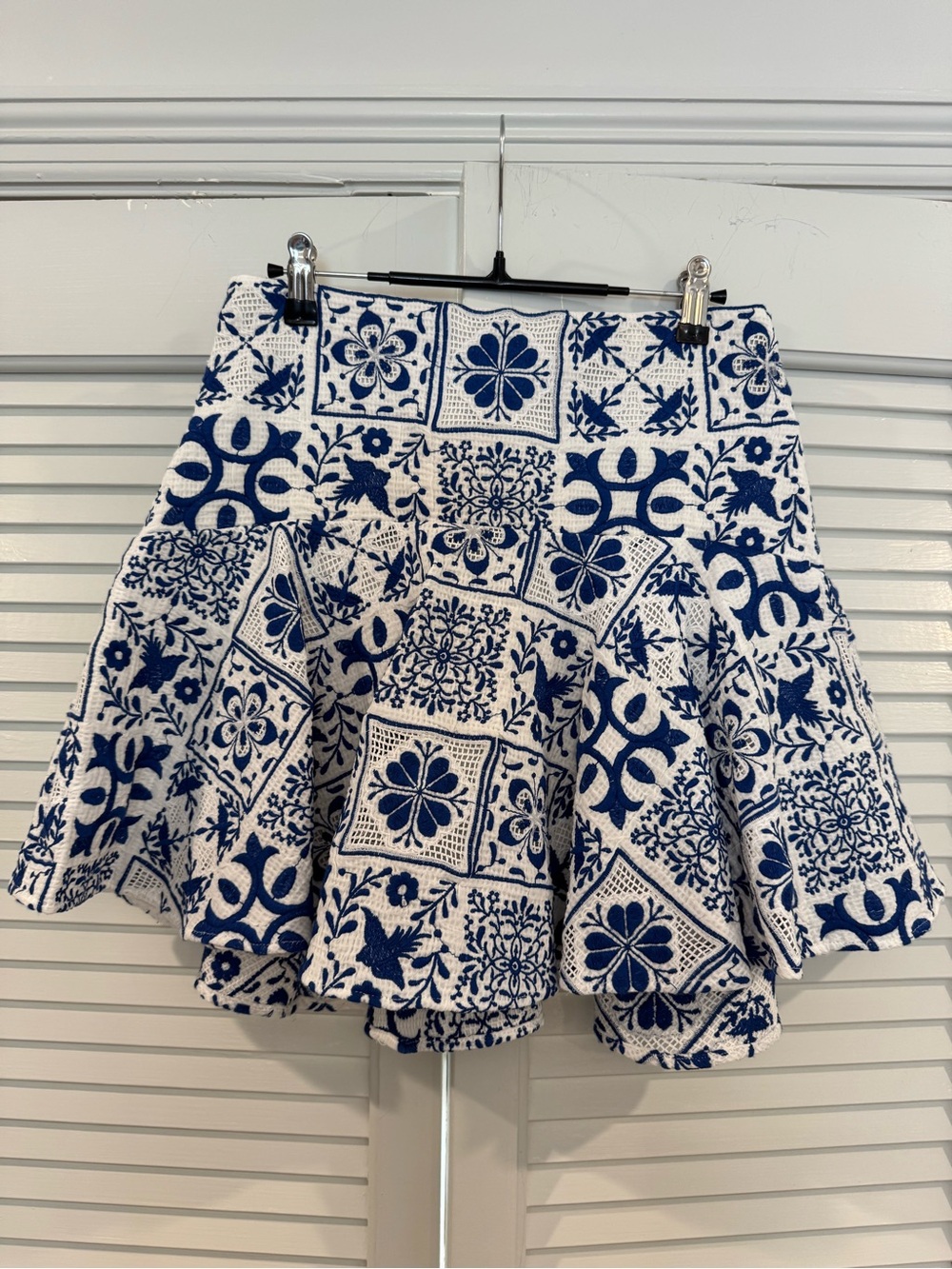 Maeve Blue and White Tile-Print Circle Skirt